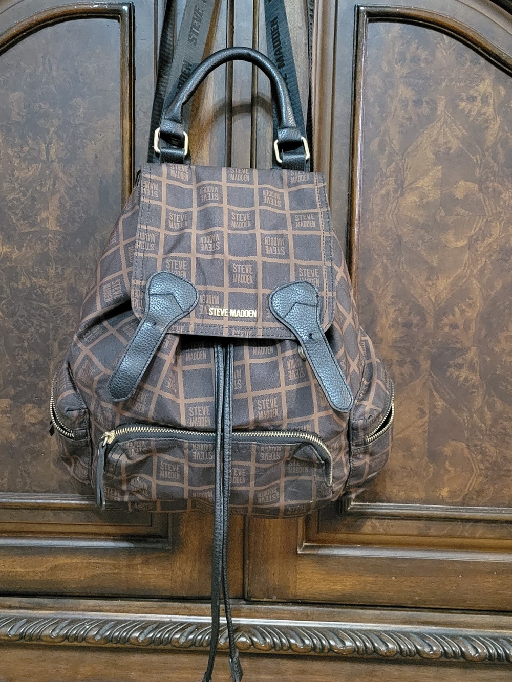 Steve Madden Brown Logo Backpack
